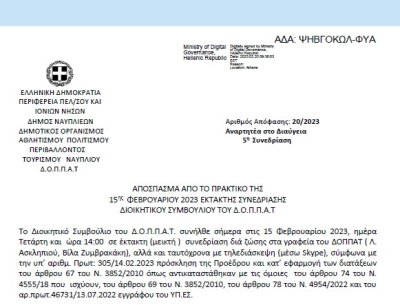 Απόφαση «σχεδίου Πολυετούς Προγραμματισμού Προσλήψεων για τα έτη 2024- 2027.» 20/2023