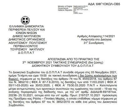 Απόφαση Ψήφισης σχεδίου Προϋπολογισμού του Δ.Ο.Π.Π.Α.Τ οικονομικού έτους 2022.