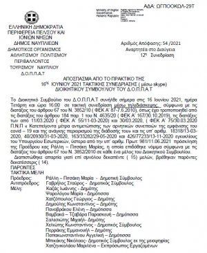 ΑΠΟΣΠΑΣΜΑ ΑΠΟ ΤΟ ΠΡΑΚΤΙΚΟ ΤΗΣ 16ης ΙΟΥΝΙΟΥ 2021 &quot; ΘΕΜΑ ημερησίας διατάξεως: Αιτήματα αθλητικών σωματείων.&quot;