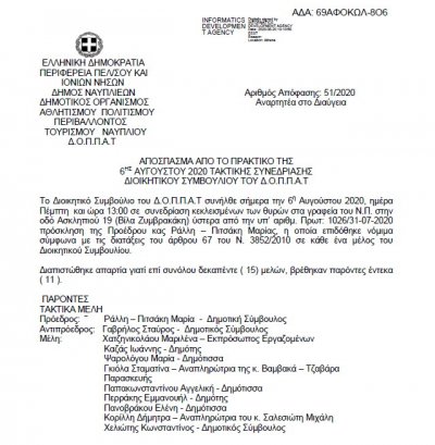 ΑΠΟΣΠΑΣΜΑ ΑΠΟ ΤΟ ΠΡΑΚΤΙΚΟ ΓΙΑ ΕΤΗΣΙΟ ΠΡΟΓΡΑΜΜΑΤΙΣΜΟ ΠΡΟΣΛΗΨΕΩΝ ΤΑΚΤΙΚΟΥ ΠΡΟΣΩΠΙΚΟΥ ΤΟΥ ΔΟΠΠΑΤ ΕΤΟΥΣ 2021