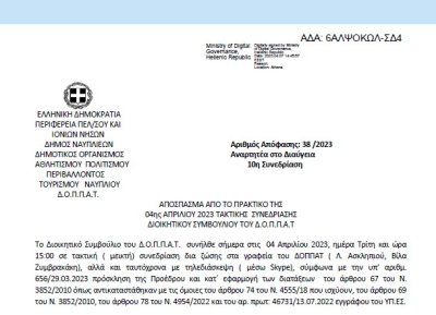 Απόφαση «Αιτήματα Αθλητικών Σωματείων.» 38/2023