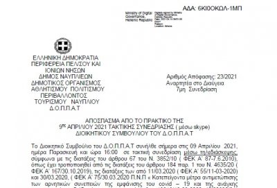 Απόφαση περί Έγκρισης οικονομικών καταστάσεων ισολογισμού τέλους χρήσης 2018 του ΔΟΠΠΑΤ