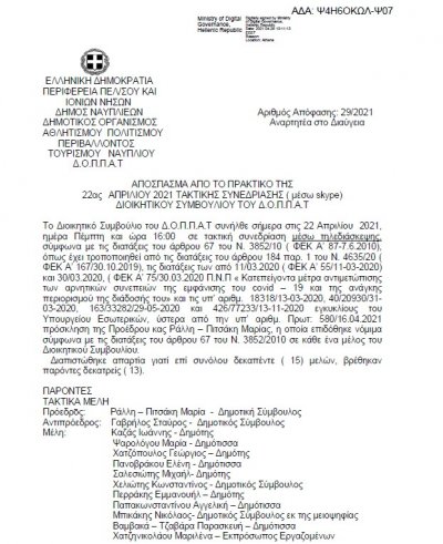 Απόφαση περί Προγραμματισμού πασχαλινών δράσεων – εκδηλώσεων έτους 2021