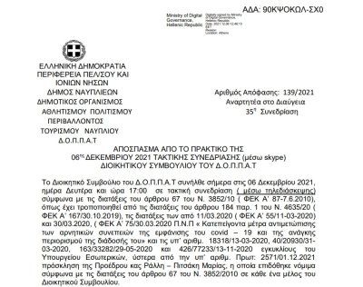 Απόφαση Περί συνδιοργάνωσης εκδήλωσης του Συνδέσμου Φιλολόγων Αργολίδας με το Ν.Π. και εξειδίκευση πίστωσης.