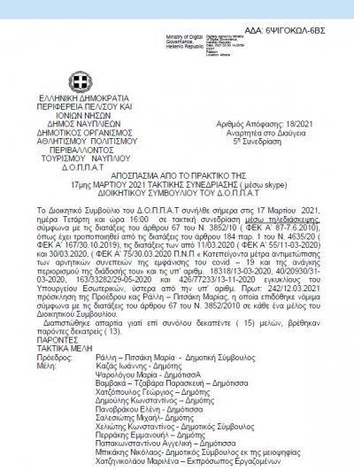 ΑΠΟΣΠΑΣΜΑ ΑΠΟ ΤΟ ΠΡΑΚΤΙΚΟ ΤΗΣ 17ης ΜΑΡΤΙΟΥ 2021 ΑΔΣ 18 &quot; Περί Έγκρισης οικ. καταστάσεων ισολογισμού τέλους χρήσης 2017 του Ν.Π. &quot;