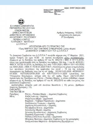 ΑΠΟΣΠΑΣΜΑ ΑΠΟ ΤΟ ΠΡΑΚΤΙΚΟ ΤΗΣ 17ης ΜΑΡΤΙΟΥ 2021 ΑΔΣ 18 &quot; Περί Έγκρισης οικ. καταστάσεων ισολογισμού τέλους χρήσης 2017 του Ν.Π. &quot;