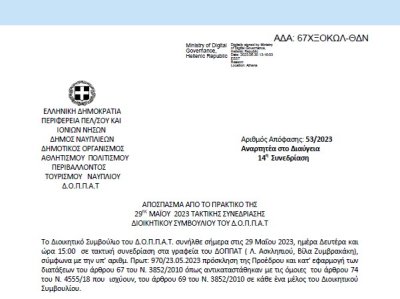 Απόφαση Επί αιτήσεως της Ένωσης Συγγραφέων και Λογοτεχνών Αργολίδας 53/2023