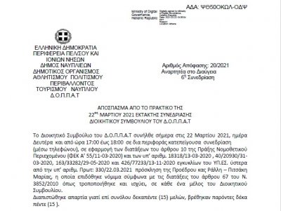 Απόφαση περί &quot; συνδιοργάνωσης δράσης στο πλαίσιο του εορτασμού των 200 Χρόνων από την έναρξη της Ελληνικής Επανάστασης του Παραρτήματος της Εθνικής Πινακοθήκης με το Ν.Π. και εξειδίκευση πίστωσεων.&quot;