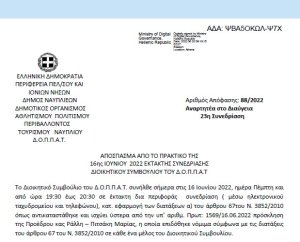 Απόφαση «Αιτήματα Αθλητικών Σωματείων.» 88/2022